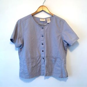 Erika Collection blouse button linen blue large women’s coastal short sleeve